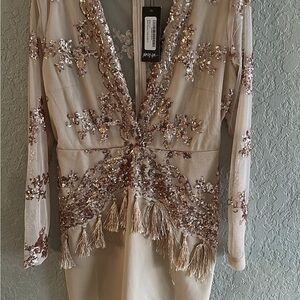 Nasty Gal Rose Gold Sequin Tassel Mini Dress